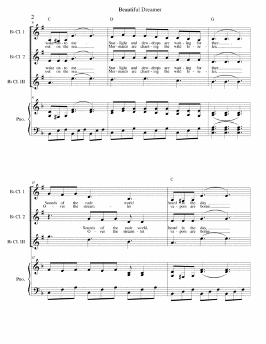 Beautiful Dreamer Key of F Bb Clarinet Trio Clarinet Trio scores gallery preview page 2