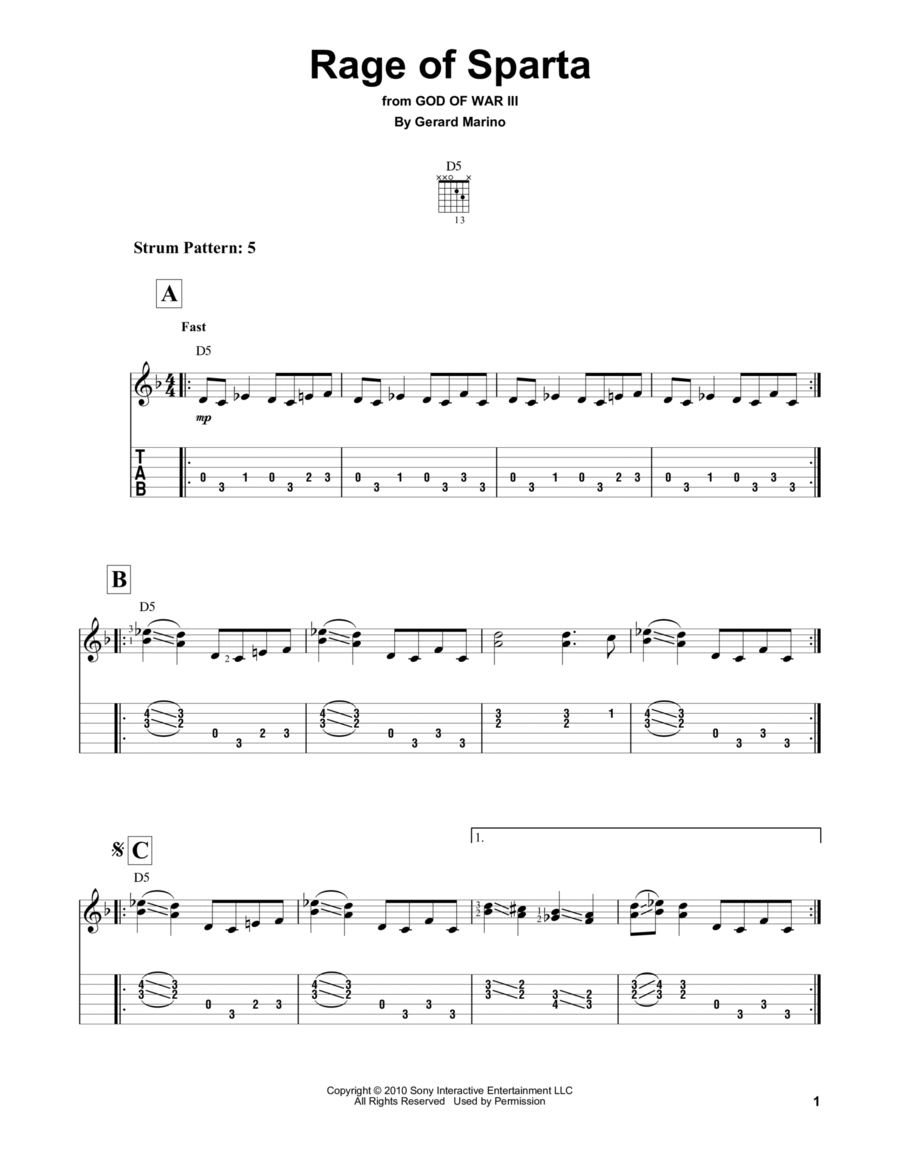 Rage Of Sparta (from God of War III) Guitar Tablature scores gallery preview page 1