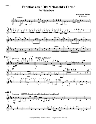 Variations on "Old McDonald's Farm" Violin 1