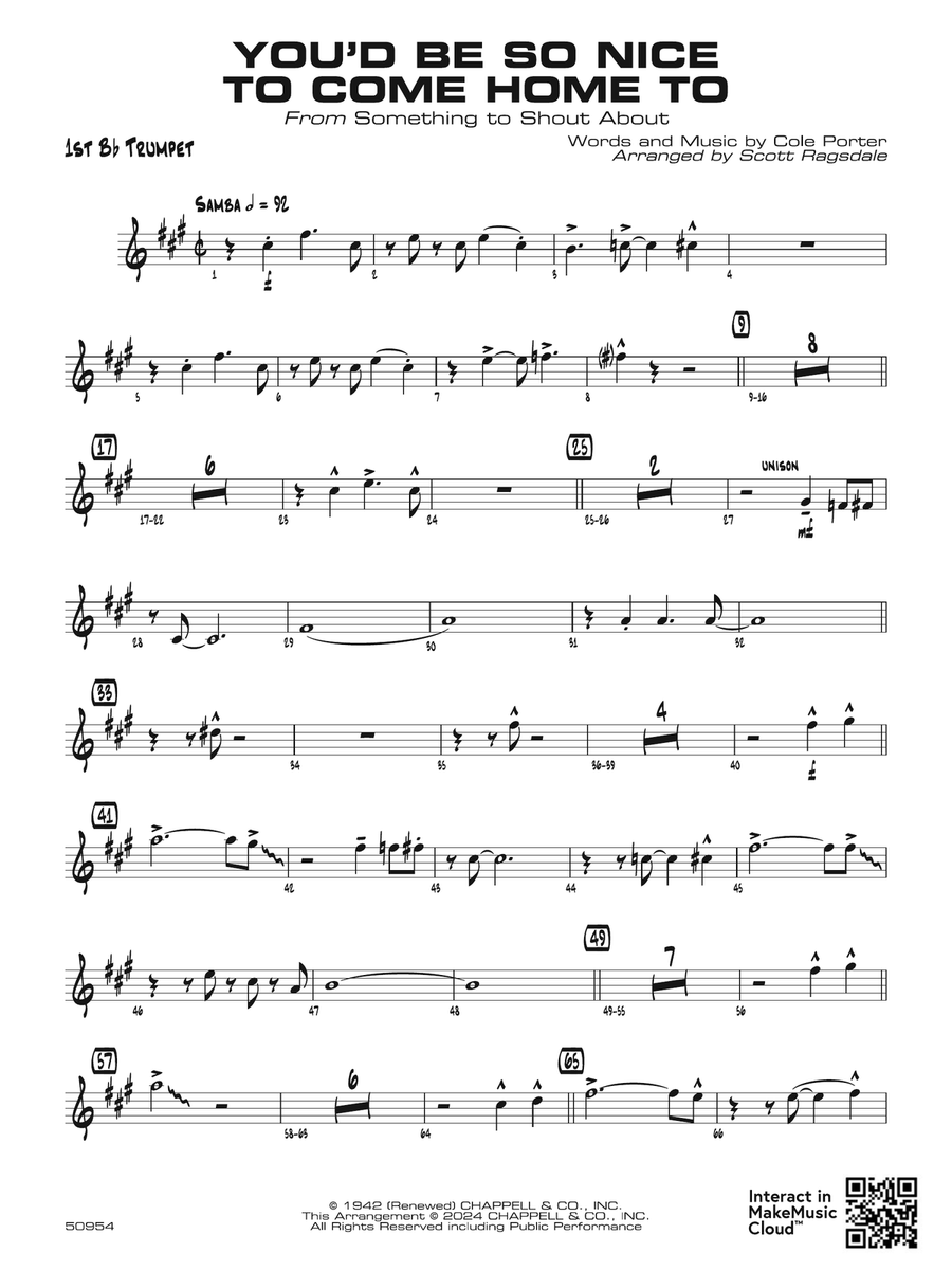 You'd Be So Nice to Come Home To: 1st B-flat Trumpet Vocal Jazz Ensemble scores gallery preview page 1
