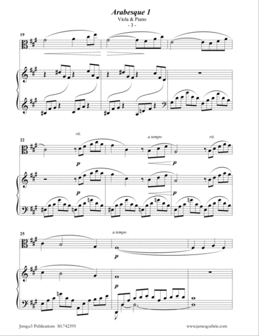 Debussy: Two Arabesques for Viola & Piano Viola scores gallery preview page 3