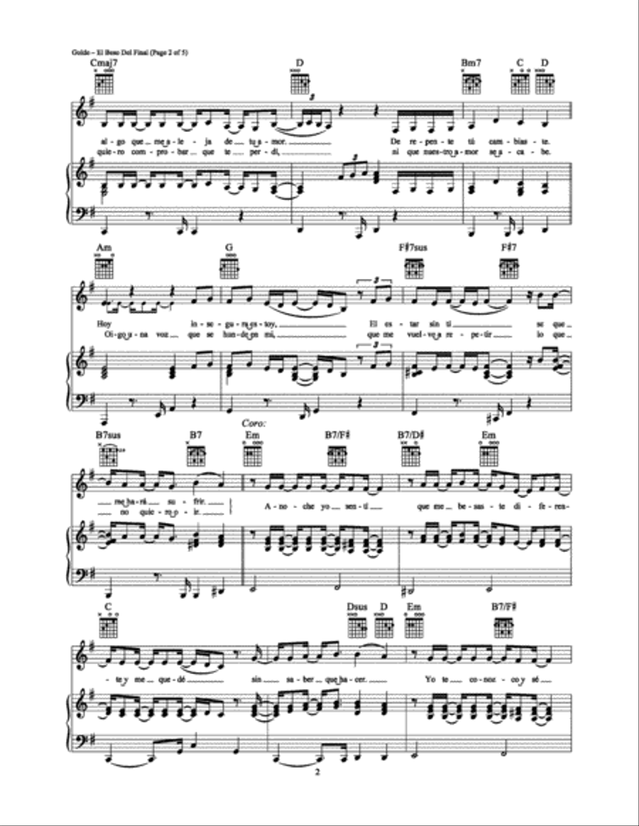 El Beso Del Final El Beso Del Final Piano, Vocal, Guitar scores gallery preview page 2