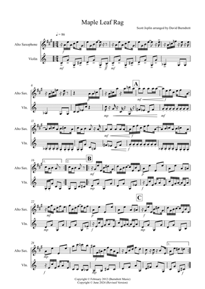 Maple Leaf Rag for Alto Saxophone and Violin Duet