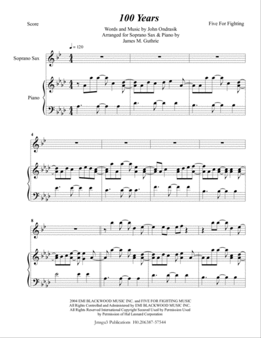 100 Years Soprano Saxophone scores gallery preview page 1