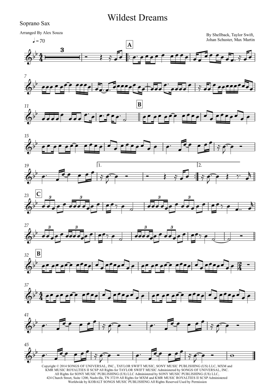 Wildest Dreams Soprano Saxophone scores gallery preview page 1