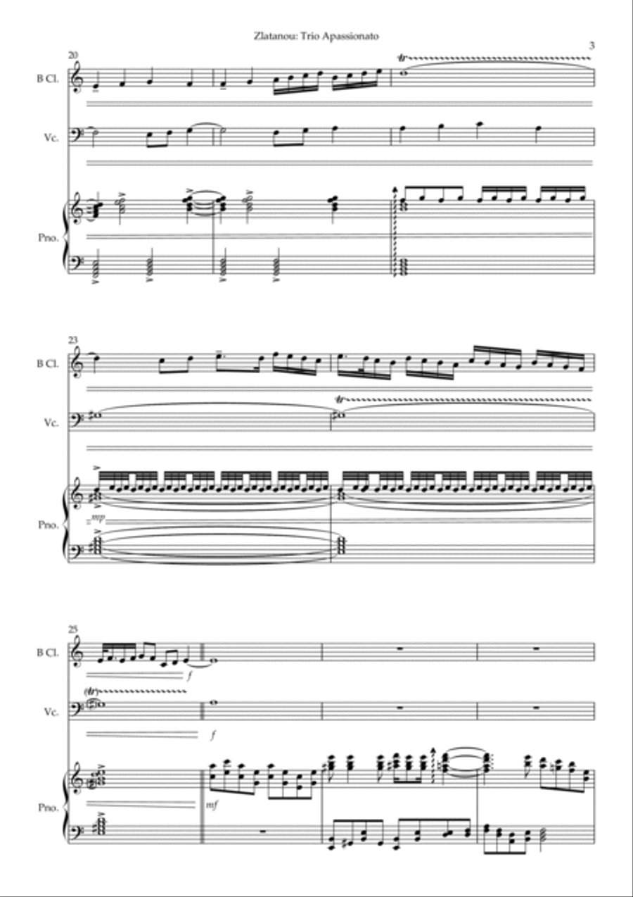TRIO APASSIONATO for B Clarinet, Violoncello and Piano Clarinet scores gallery preview page 3