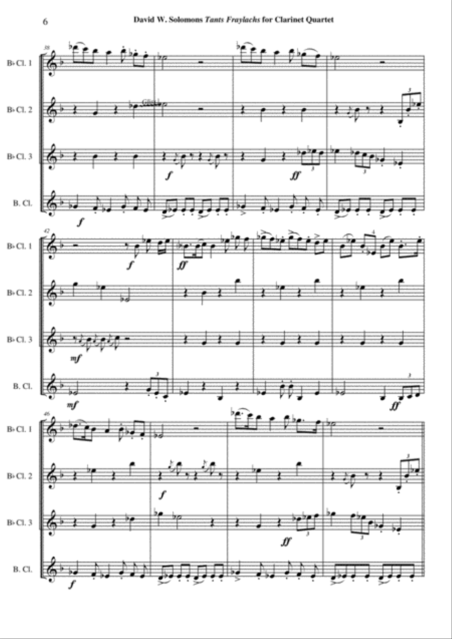 David W. Solomons: Tants Fraylachs (Klezmer style) for 3 Bb clarinets and bass clarinet Woodwind Quartet scores gallery preview page 6