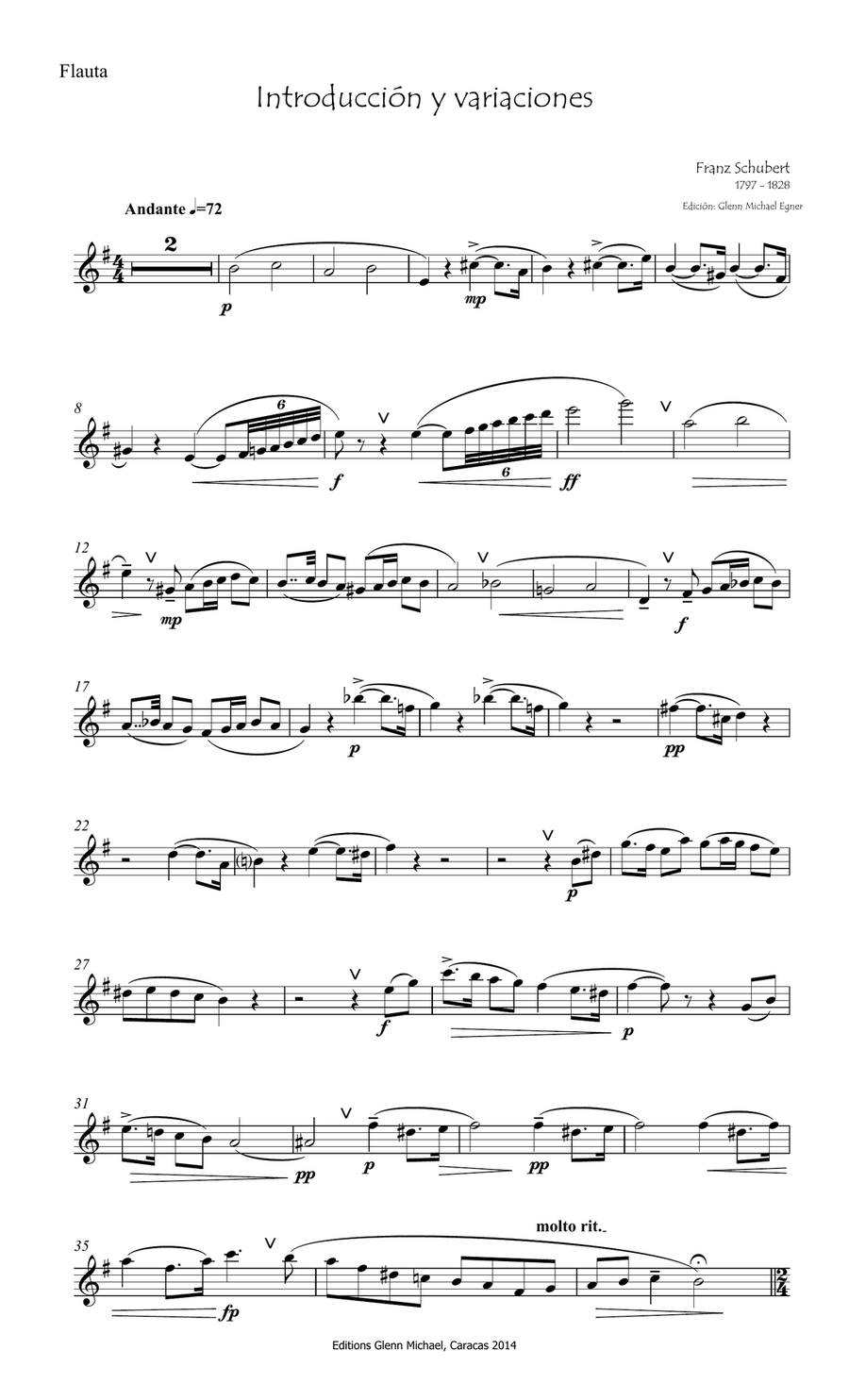 Schubert Intro & Variations for flute & piano Flute Solo scores gallery preview page 2
