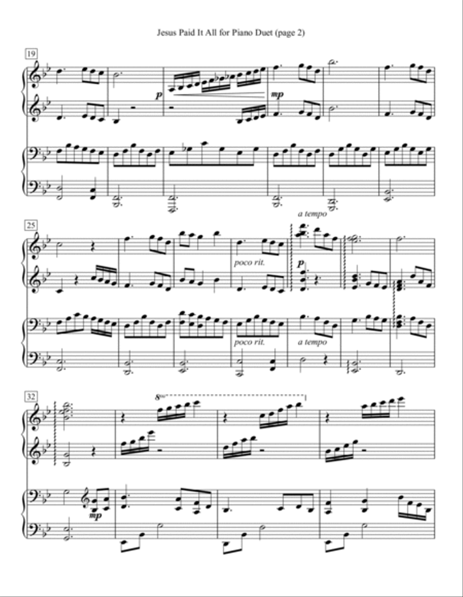 Jesus Paid It All for Piano Duet 1 Piano, 4-Hands scores gallery preview page 2