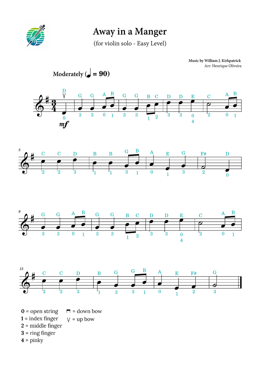 Book cover for Away in a Manger (violin solo) - With fingerings, bowings and letter names | Easy Level