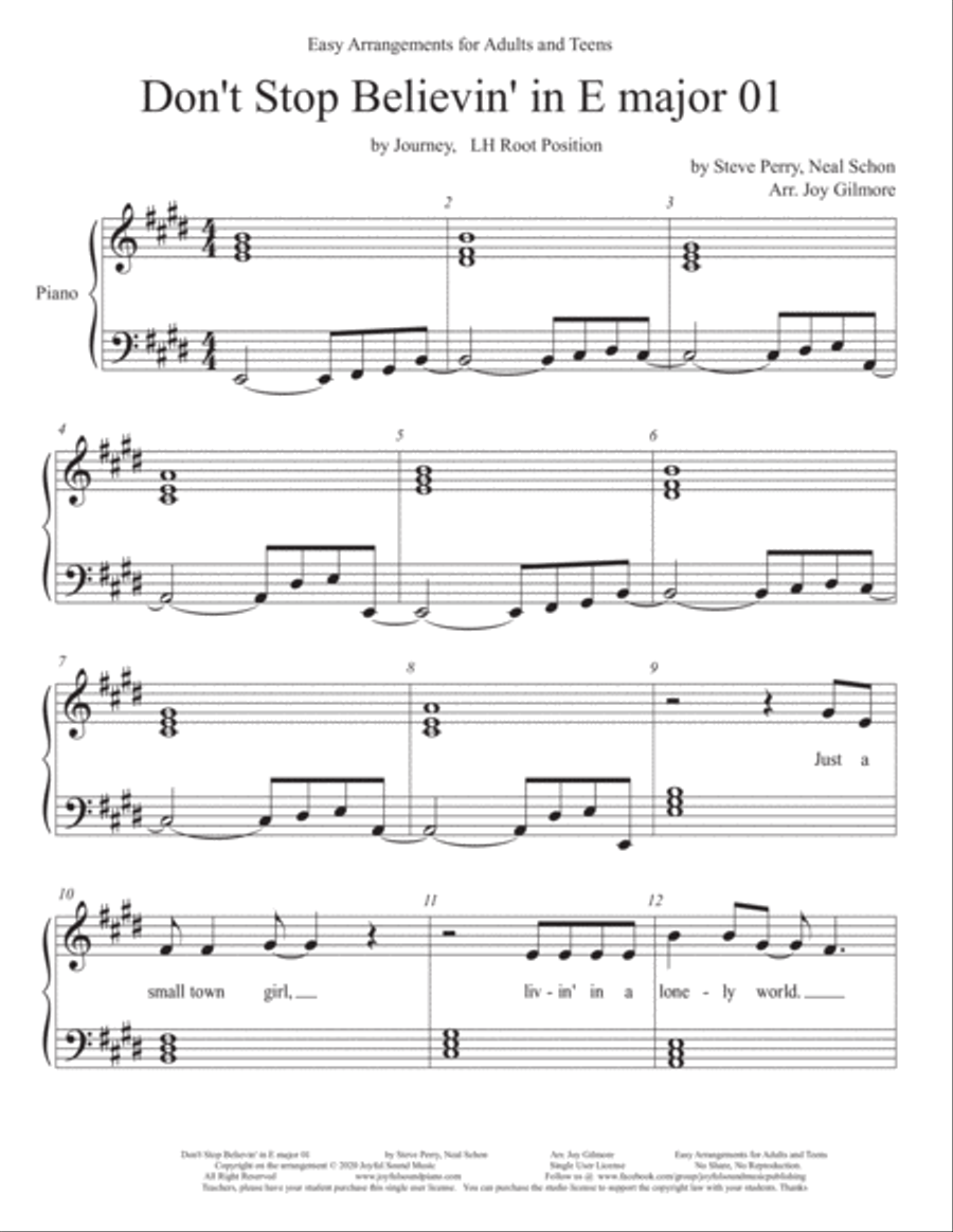 Don't Stop Believin' Easy Piano scores gallery preview page 4