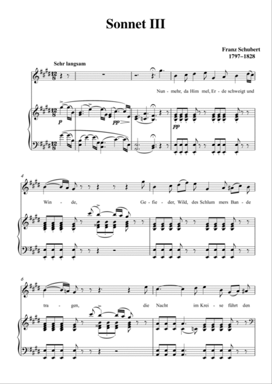 Schubert-Sonnet III in E for Vocal and Piano Voice scores gallery preview page 2