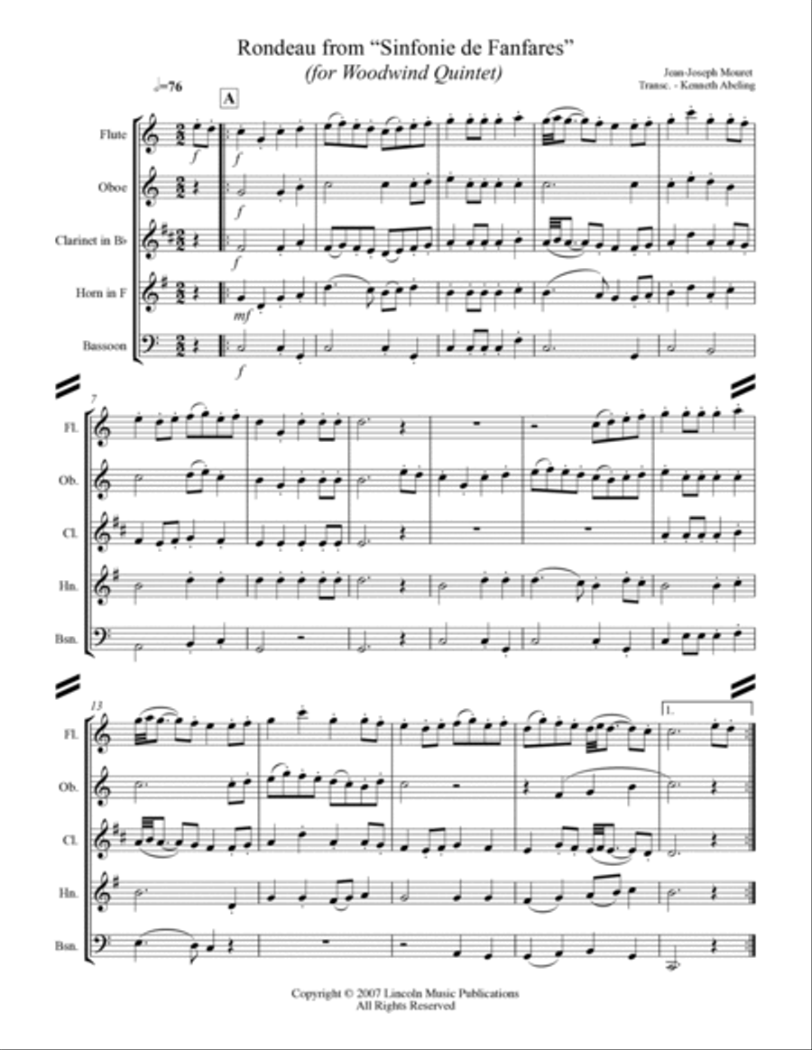 Rondeau from “Sinfonie de Fanfares” (for Woodwind Quintet) Woodwind Quintet scores gallery preview page 2