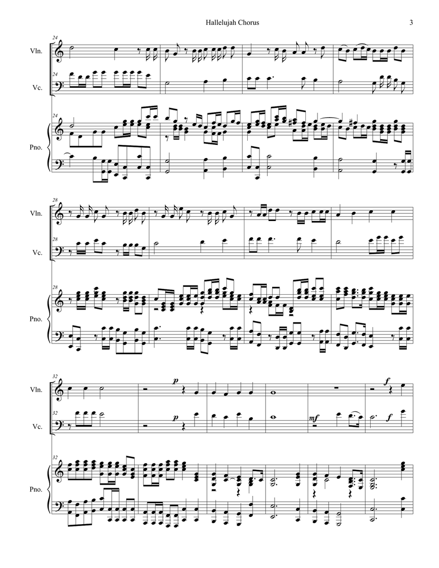 Hallelujah Chorus (Duet for Violin and Cello) Piano Trio scores gallery preview page 3