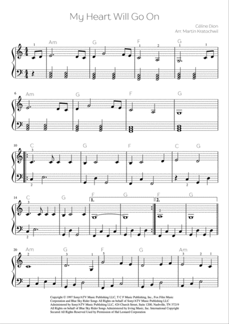 My Heart Will Go On (Love Theme from Titanic) Easy Piano scores gallery preview page 1