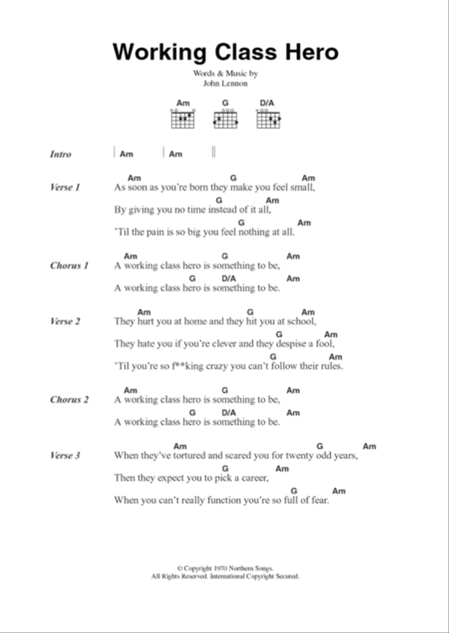 Working Class Hero Acoustic Guitar scores gallery preview page 1