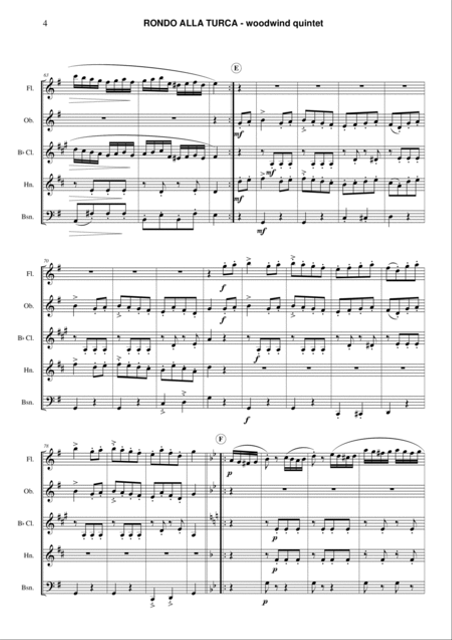 Rondo alla Turca Rondo alla Turca Woodwind Quintet scores gallery preview page 4
