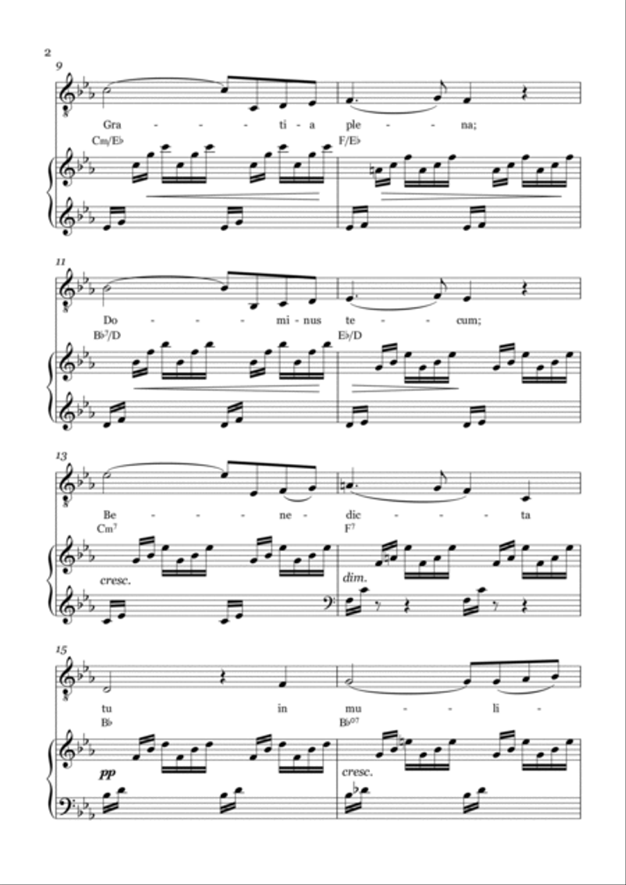 AVE MARIA - Bach/Gounod. For Soloist Tenor in E-flat Major with Piano Accompaniment Voice scores gallery preview page 2