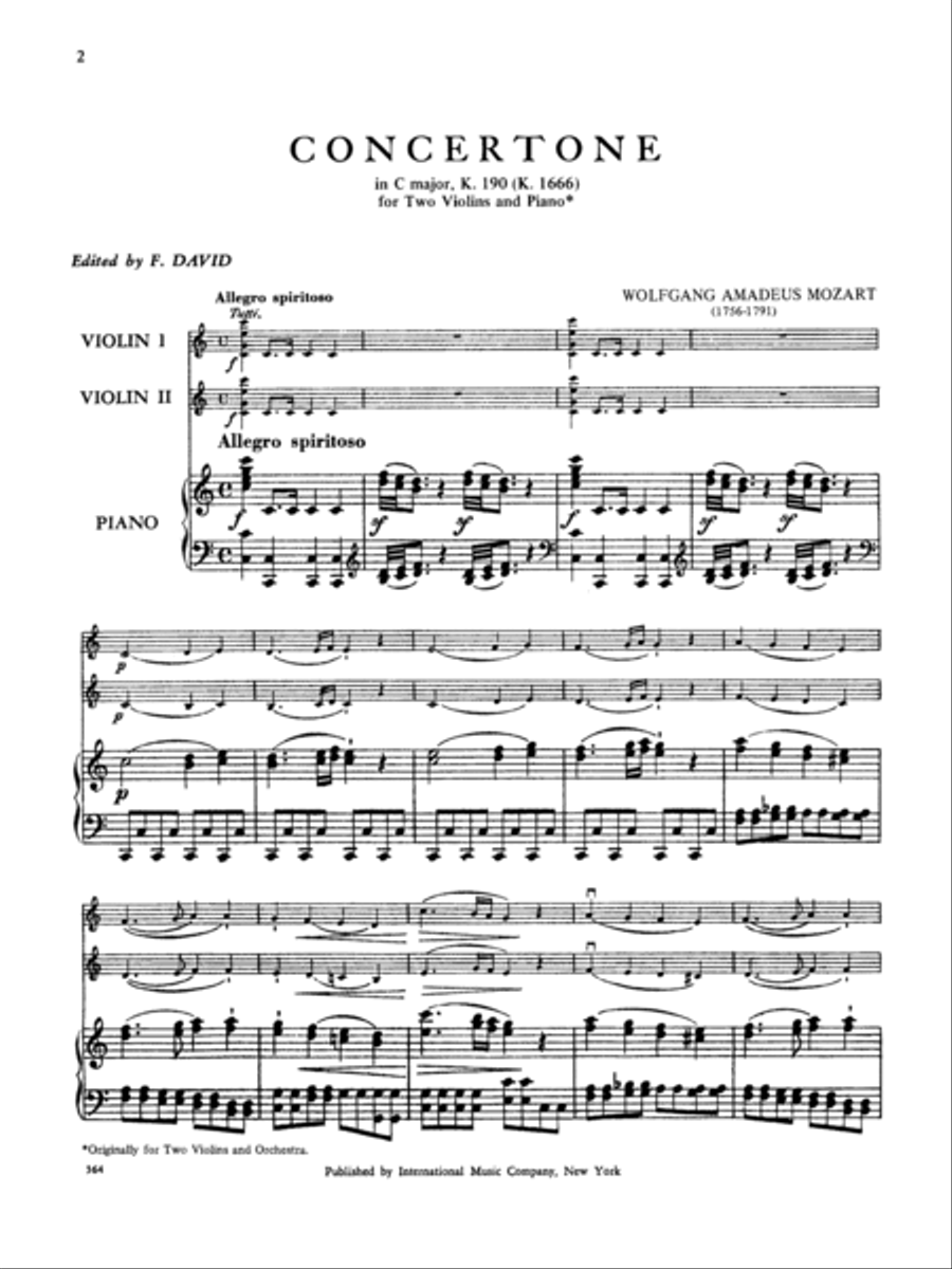 Concertone In C Major, K. 190 (K6. 186E) Violin scores gallery preview page 2