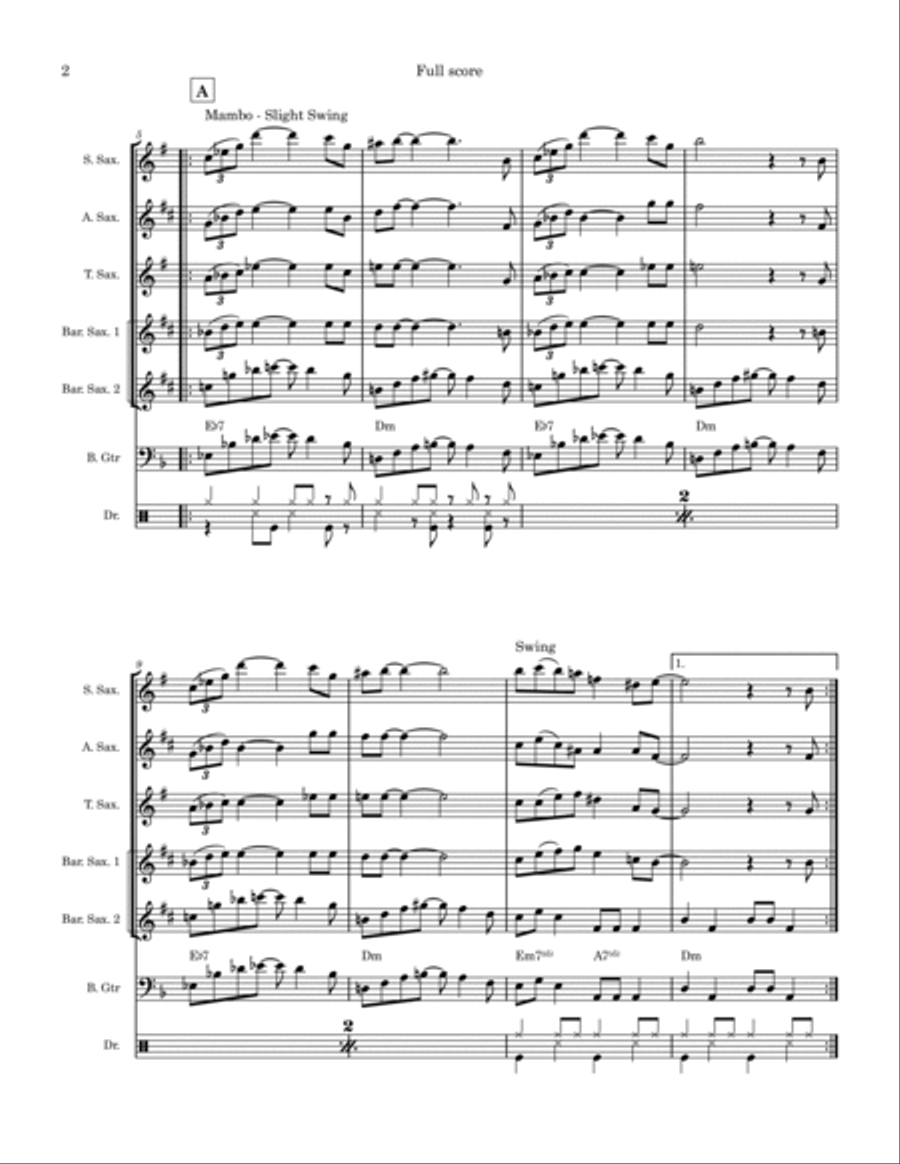 A Night In Tunisia Saxophone Quartet scores gallery preview page 2