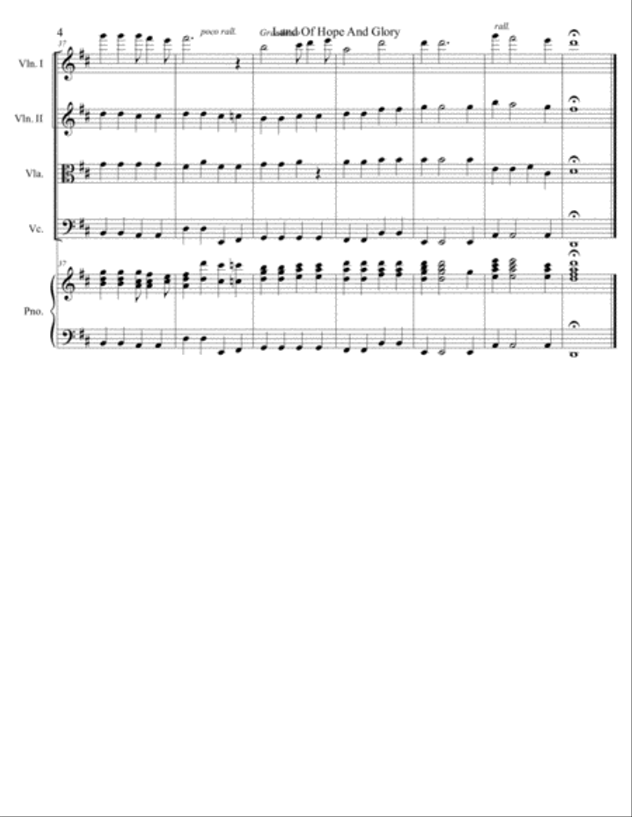 "Land of Hope and Glory" arr. for piano and string quartet (score and parts)