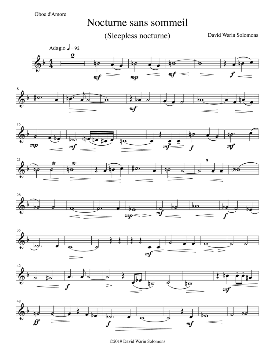 Nocturne sans sommeil (Sleepless nocturne) for oboe d'amore and piano Oboe scores gallery preview page 5