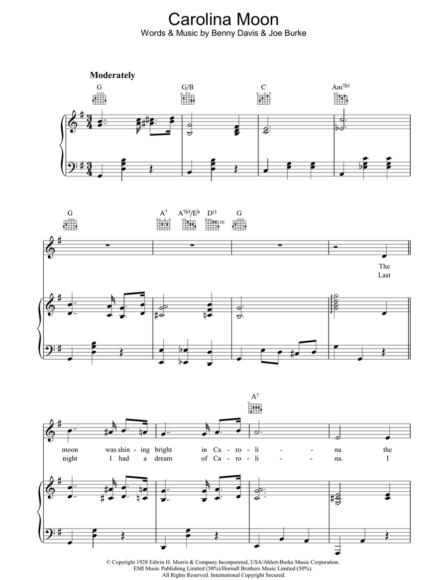Carolina Moon Piano, Vocal, Guitar scores gallery preview page 1
