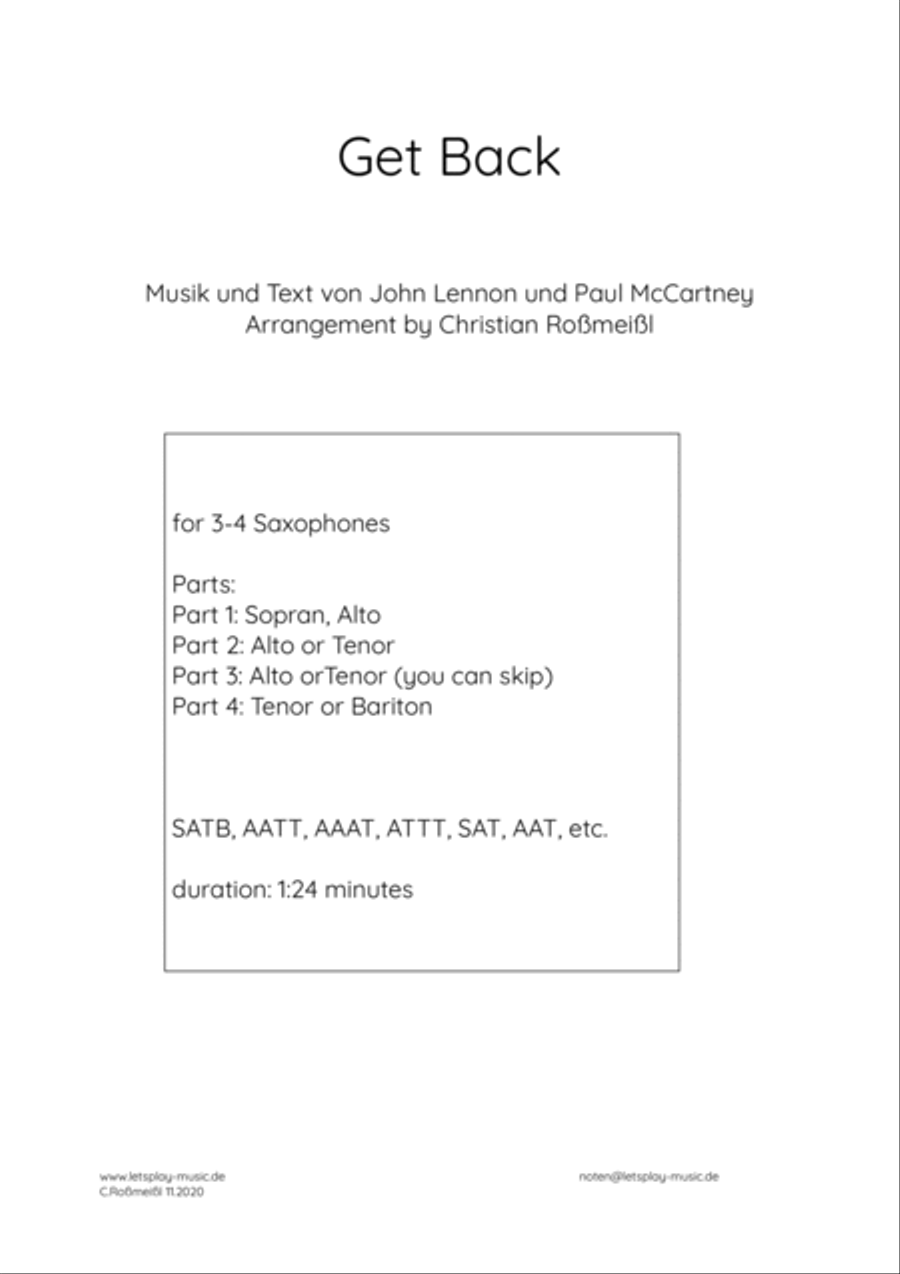 Get Back Woodwind Quartet scores gallery preview page 1