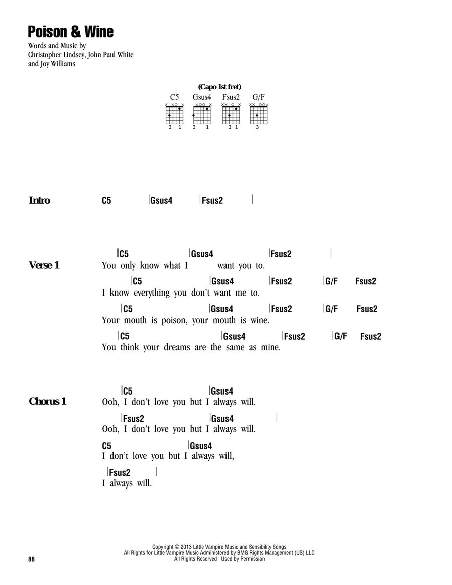 Poison and Wine Acoustic Guitar scores gallery preview page 1