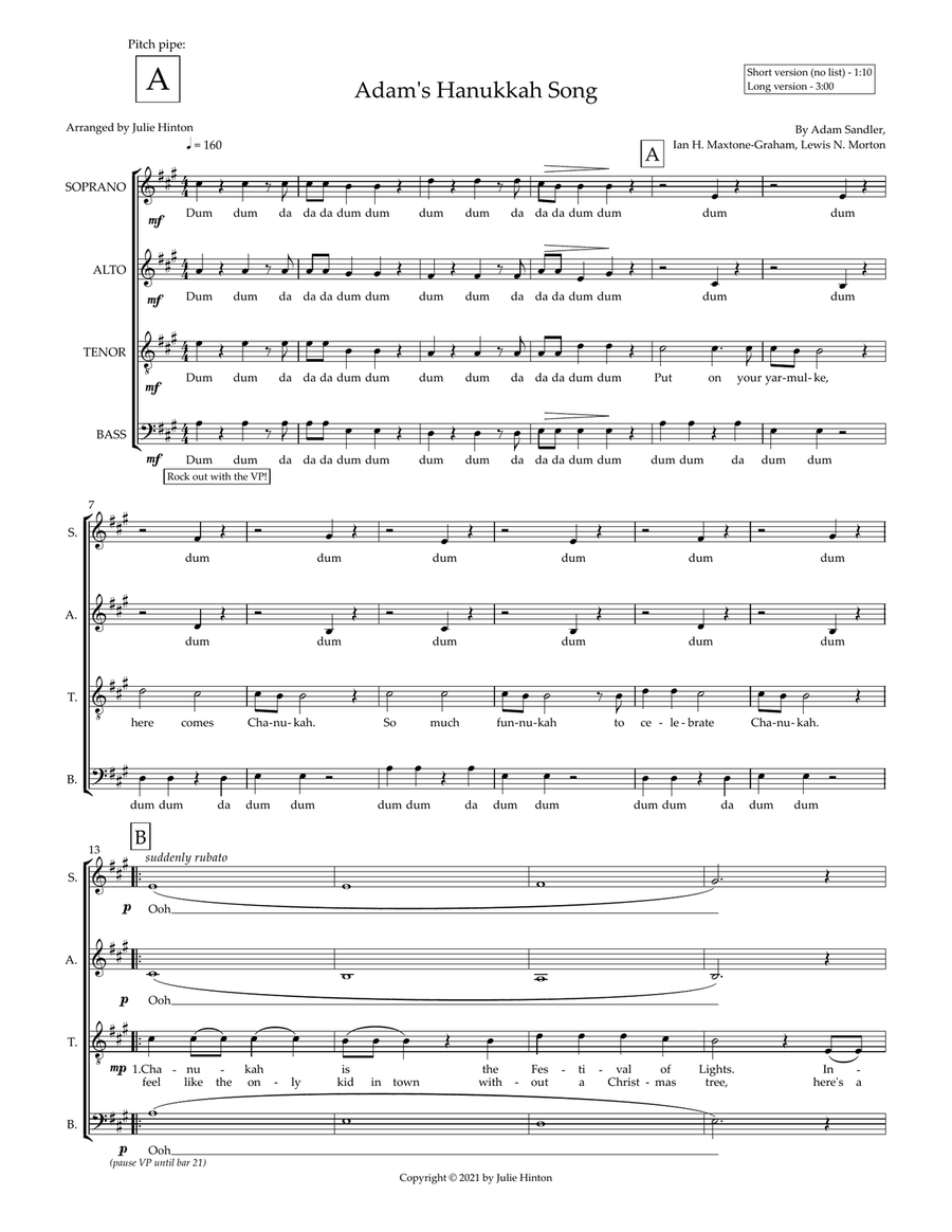 Adam's Hanukkah Song 4-Part scores gallery preview page 2