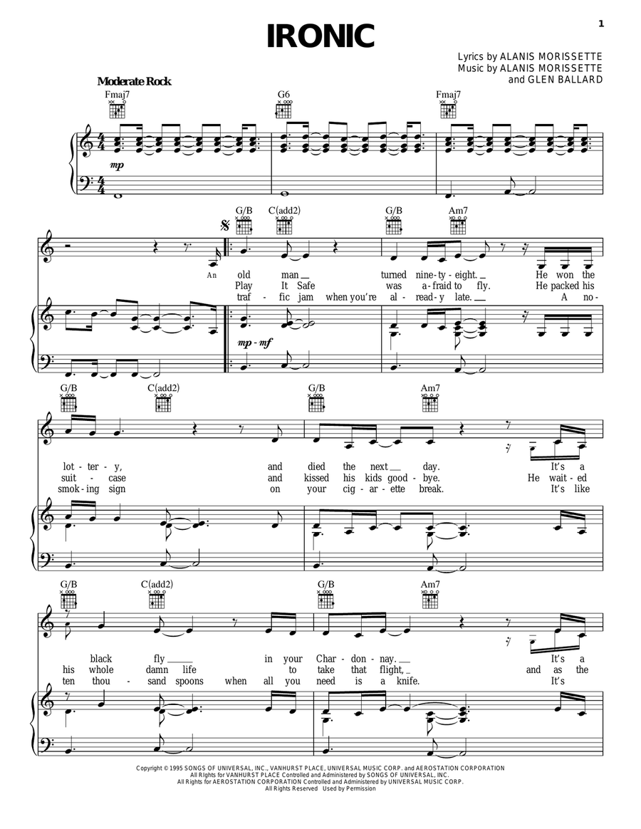 Ironic Ironic Piano, Vocal, Guitar scores gallery preview page 1