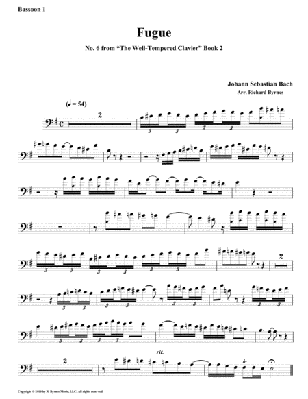 Fugue 06 from Well-Tempered Clavier, Book 2 (Bassoon Quintet) image number null