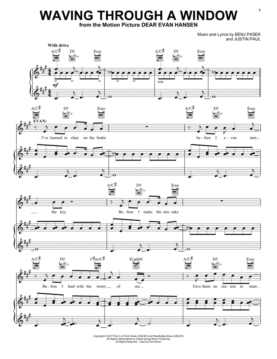 Waving Through A Window (from Dear Evan Hansen) Piano, Vocal, Guitar scores gallery preview page 1