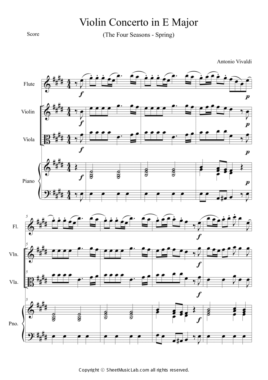 The Four Seasons - Spring (1st Movement) Short Version Viola scores gallery preview page 1