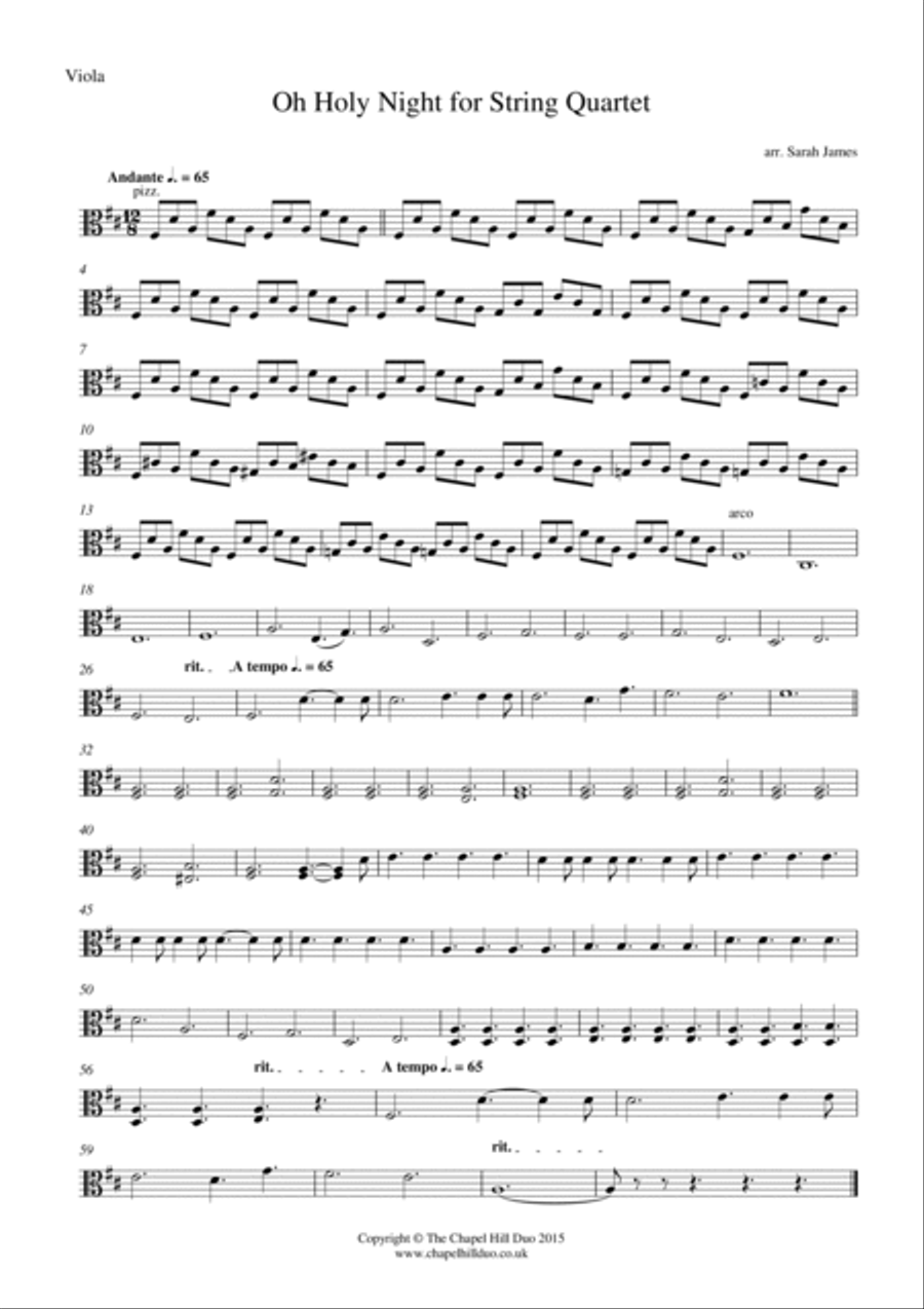 O Holy Night for String Quartet - Full Length arrangement by the Chapel Hill Duo String Quartet scores gallery preview page 4