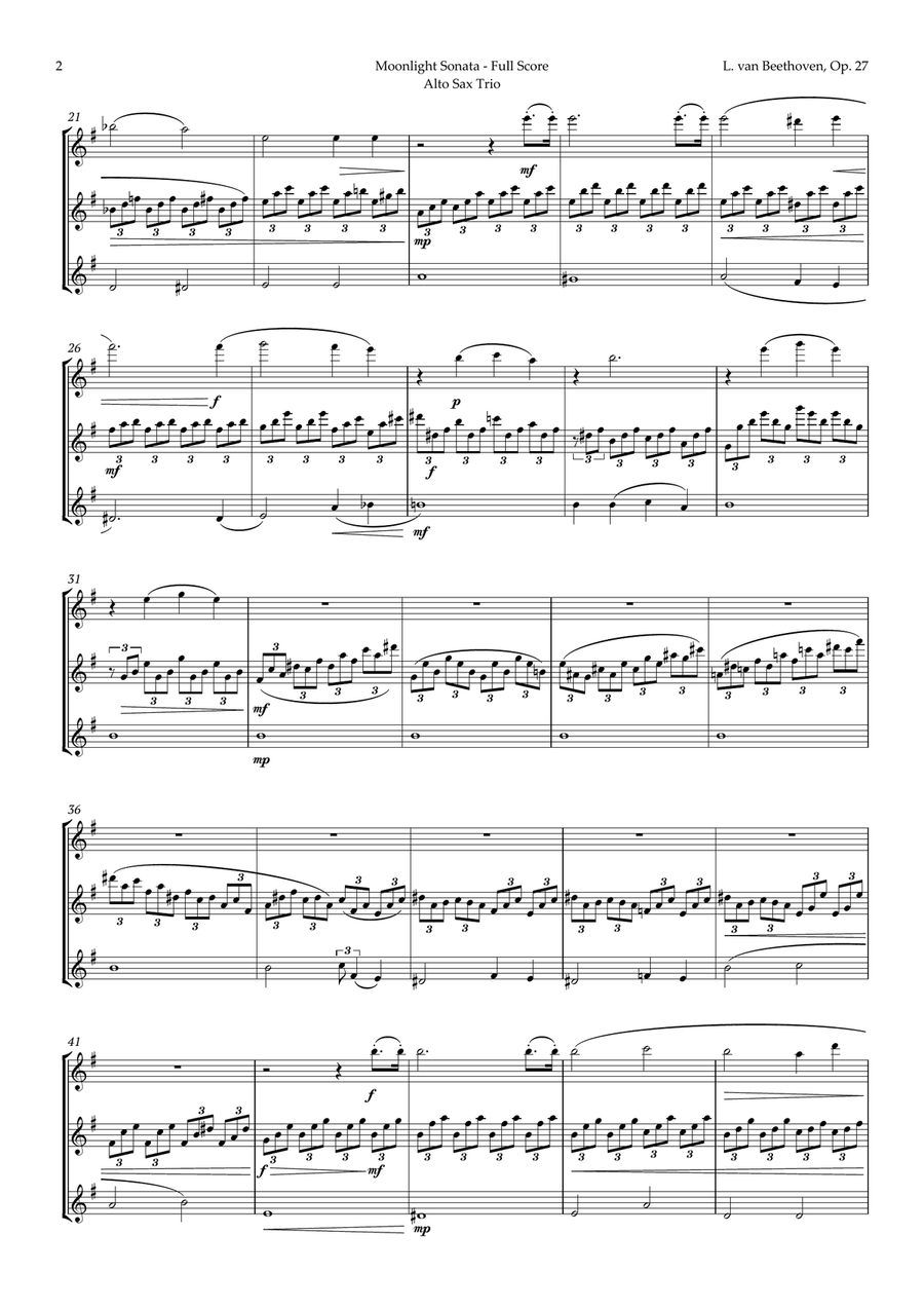 Moonlight Sonata by Beethoven for Alto Sax Trio Woodwind Trio scores gallery preview page 3