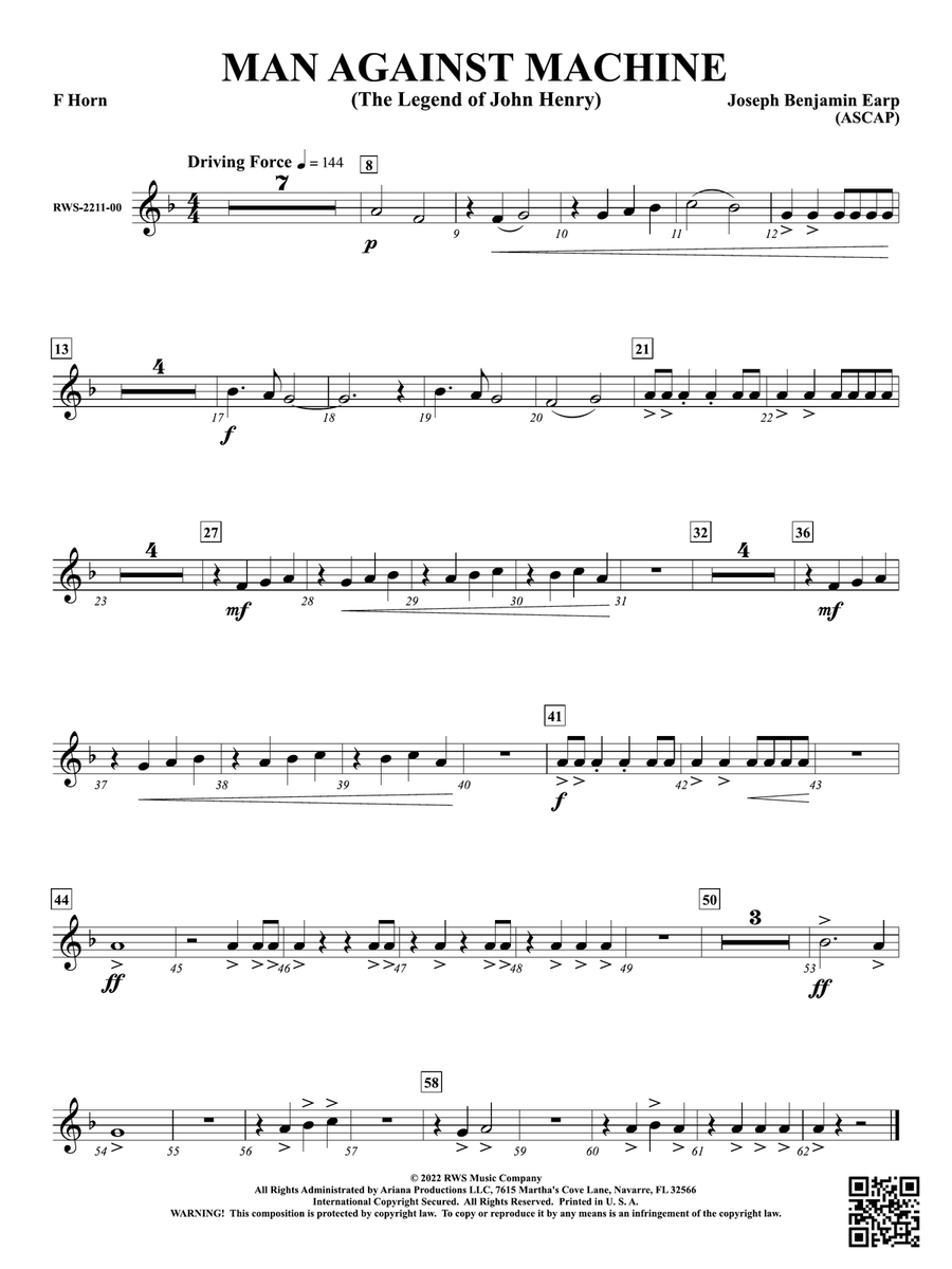 Man Against Machine - The Legend of John Henry: 1st F Horn Horn scores gallery preview page 1