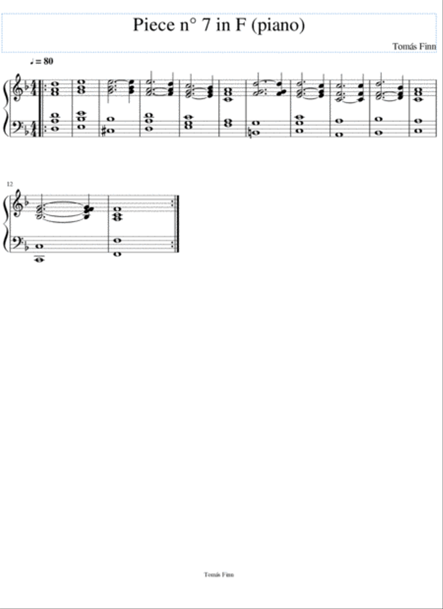 Piece n°7 in F (piano) Piano Solo scores gallery preview page 1