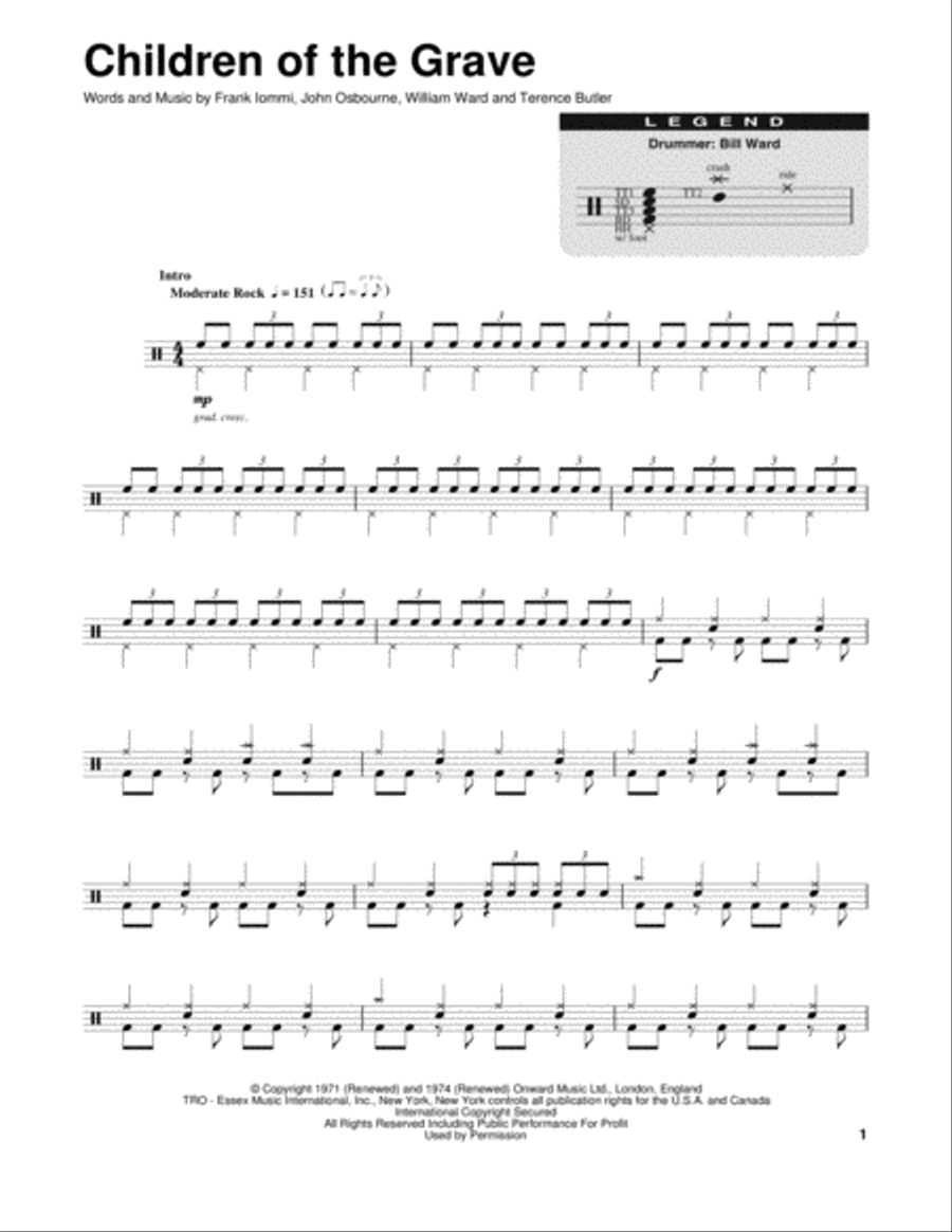 Children Of The Grave Drum Set scores gallery preview page 1