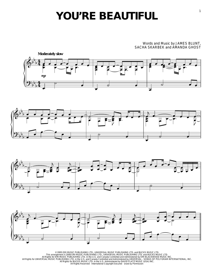 You're Beautiful Piano Solo scores gallery preview page 1