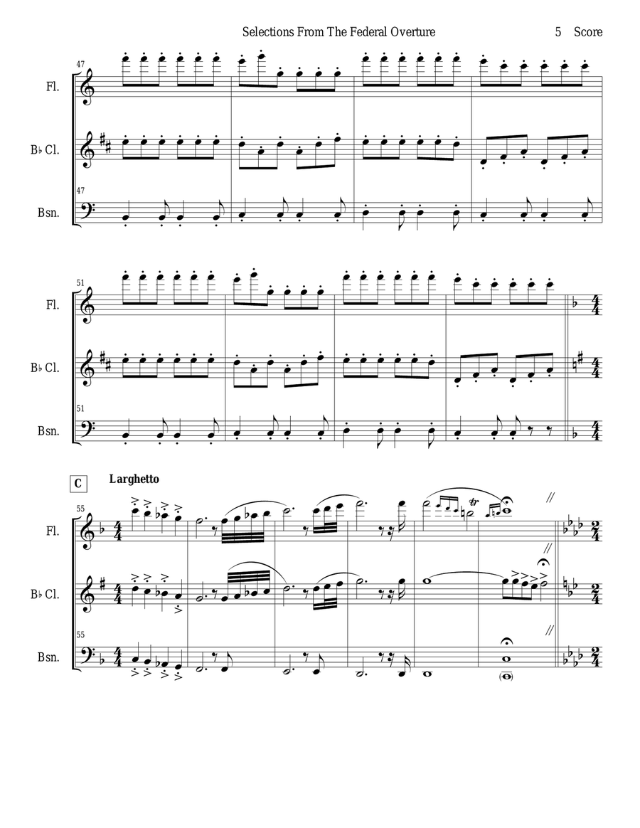 1794! Federal Overture for Flute, Clarinet, and Bassoon Trio Woodwind Trio scores gallery preview page 5