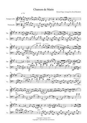 Chanson de Matin for Trumpet and Cello Duet
