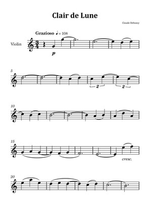 Book cover for Clair de Lune by Debussy - Violin Solo