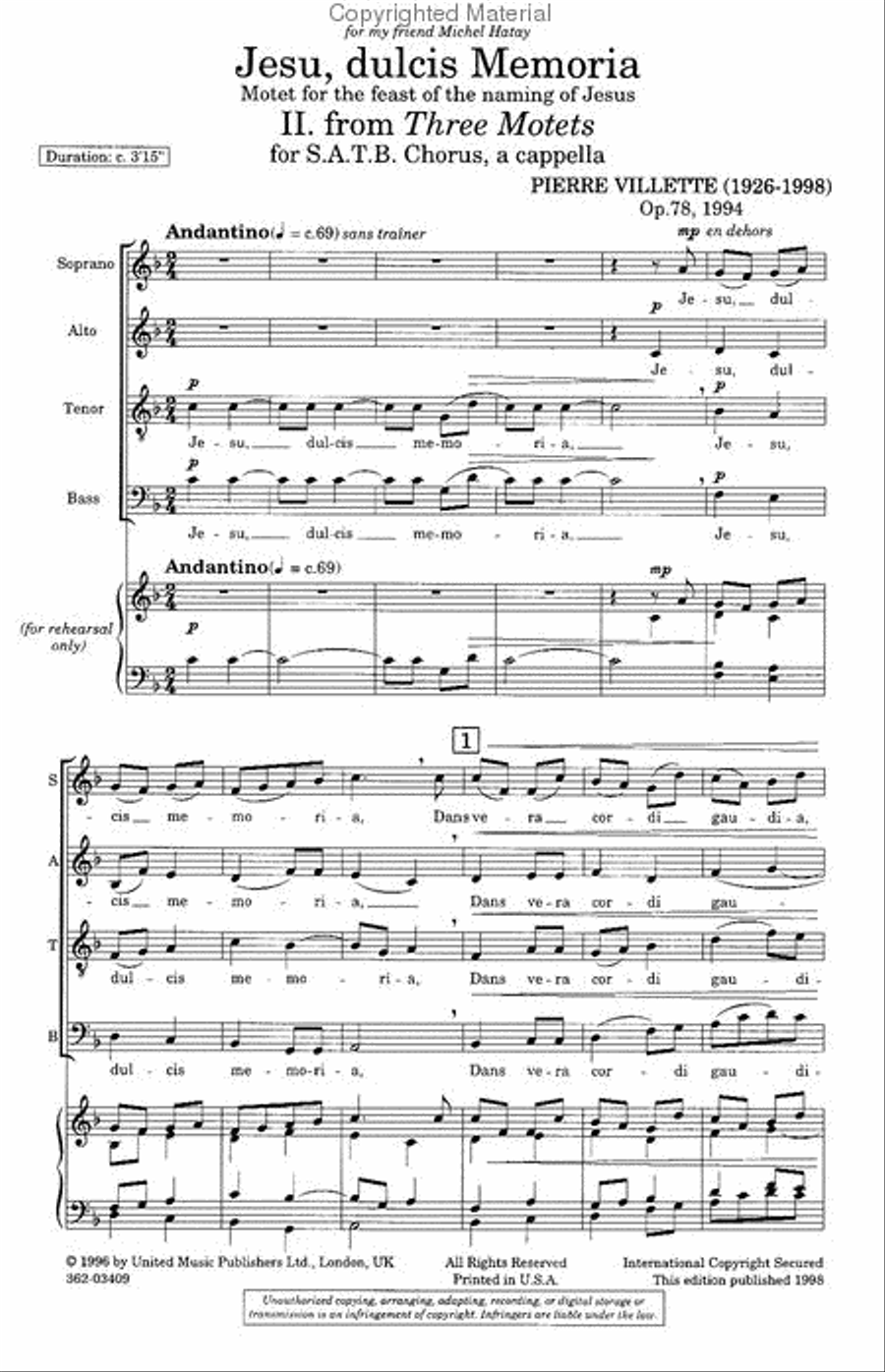 Three Motets 2. Jesu, Dulcis Memoria