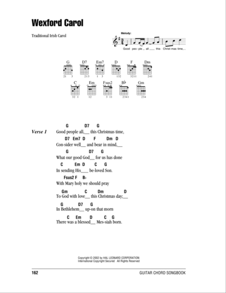Wexford Carol Easy Guitar scores gallery preview page 1