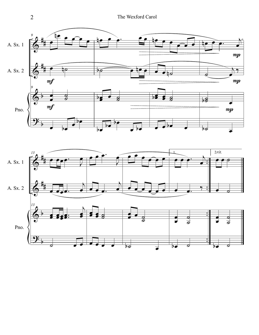 The Wexford Carol (Alto Sax Duet with Piano Accompaniment) Woodwind Duet scores gallery preview page 2