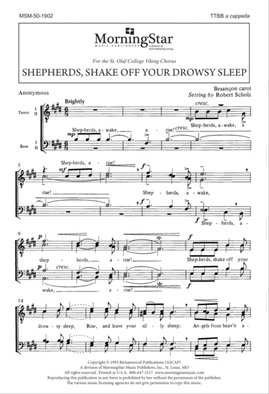 Shepherds, Shake Off Your Drowsy Sleep TTBB scores gallery preview page 2