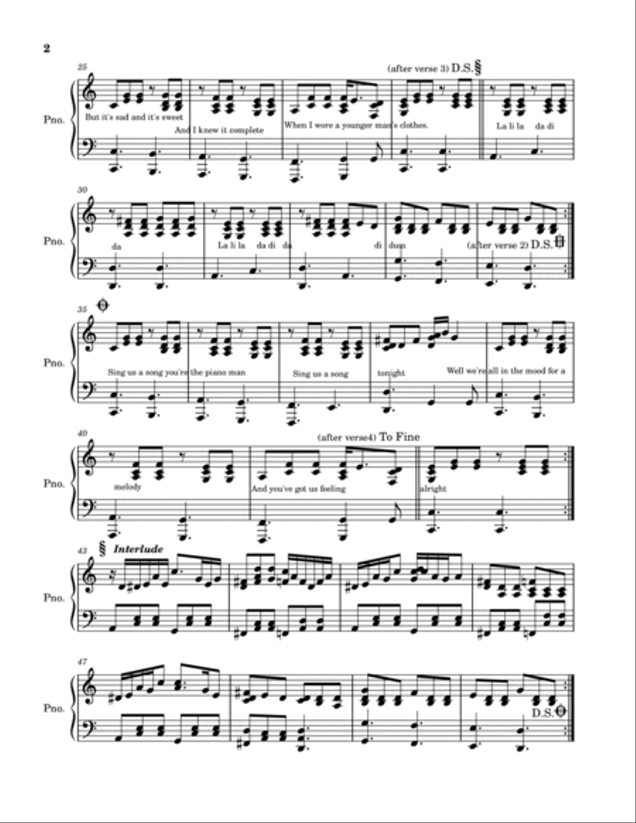 Piano Man Easy Piano scores gallery preview page 2