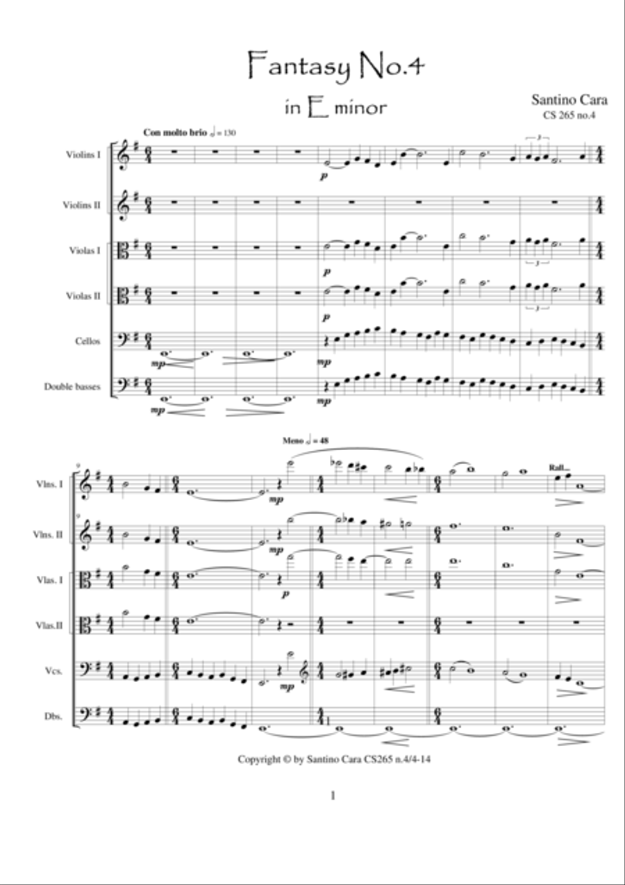 Fantasy no.4 in E minor - CS 265 for String orchestra String Quartet scores gallery preview page 1