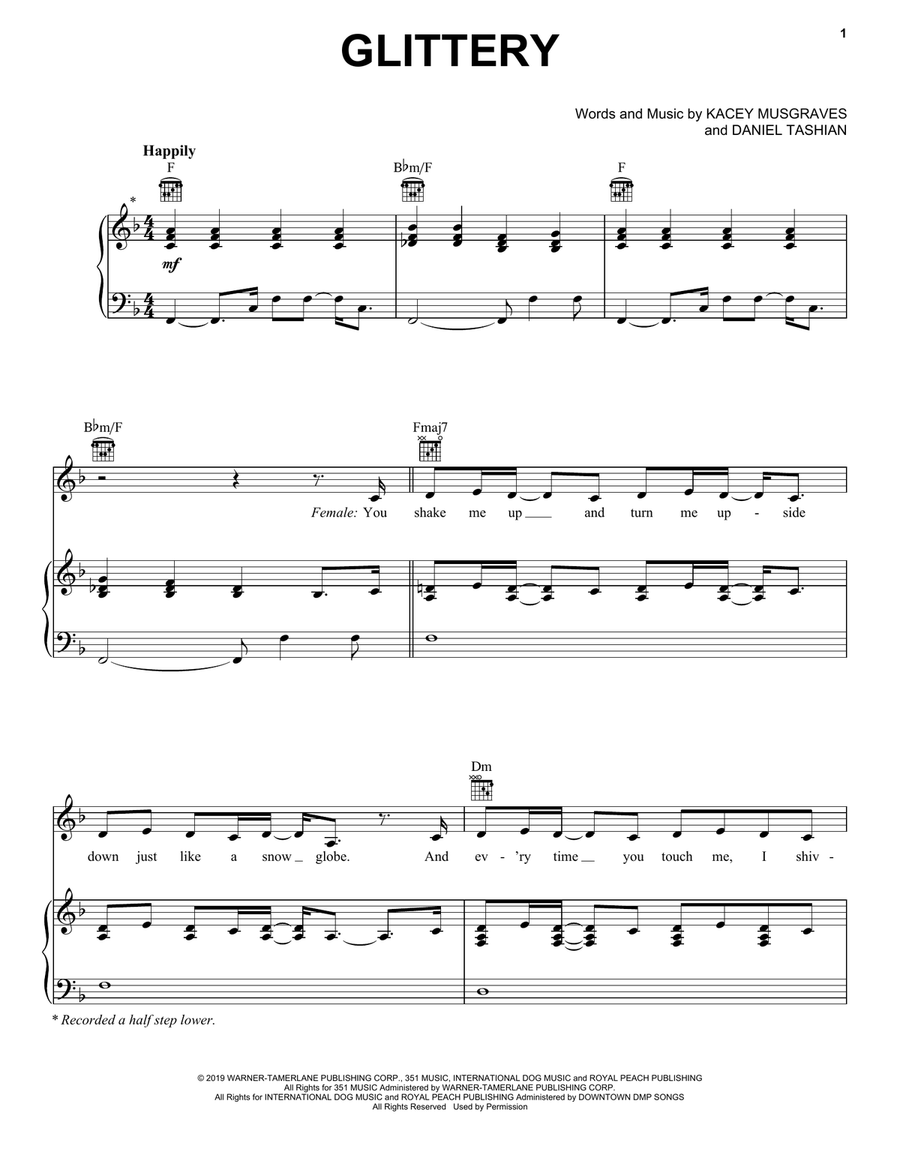 Glittery (feat. Troye Sivan) Piano, Vocal, Guitar scores gallery preview page 1